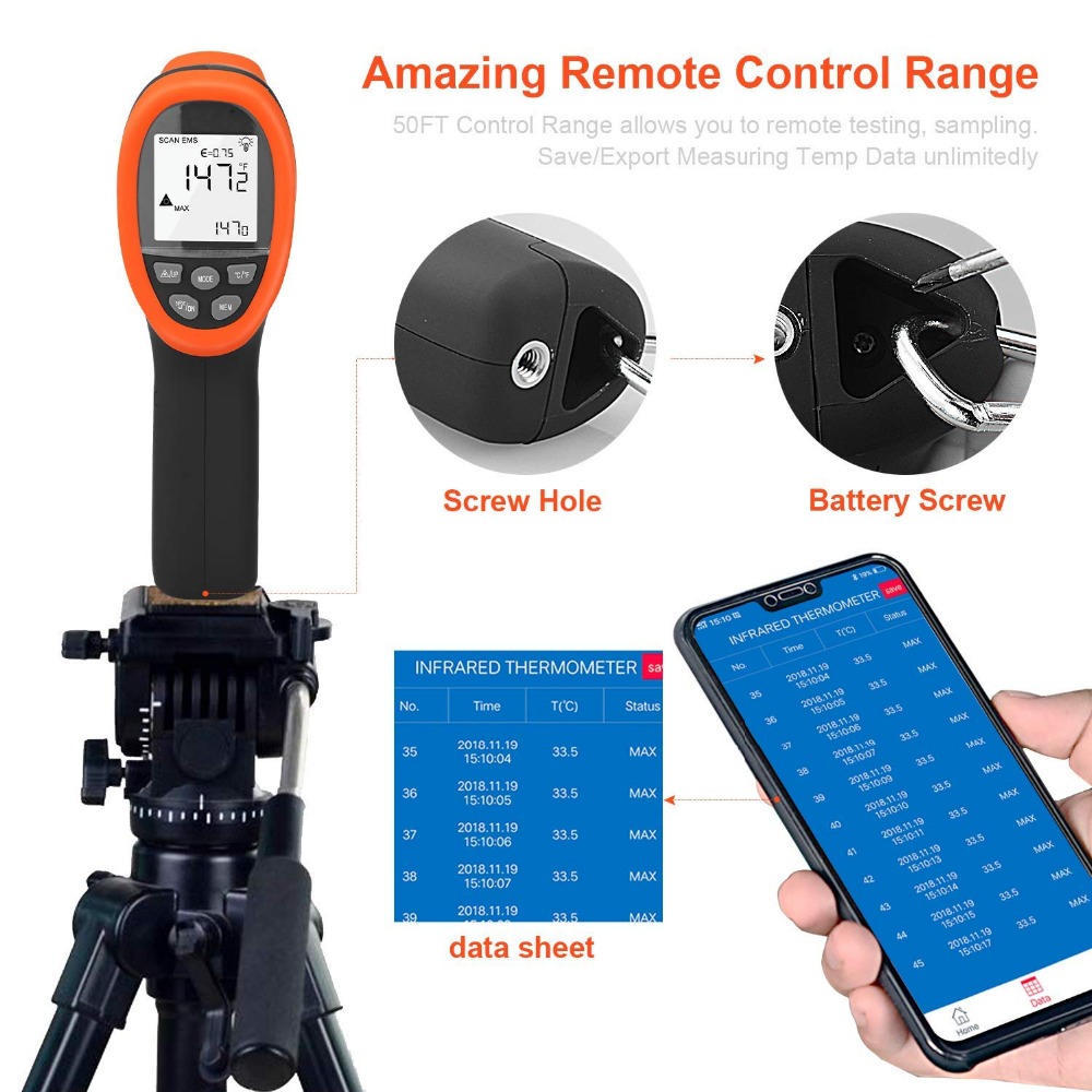 Industrial Laser Temperature Gun - BTMETER 디지털 고온계 비접촉 IR 온도계
