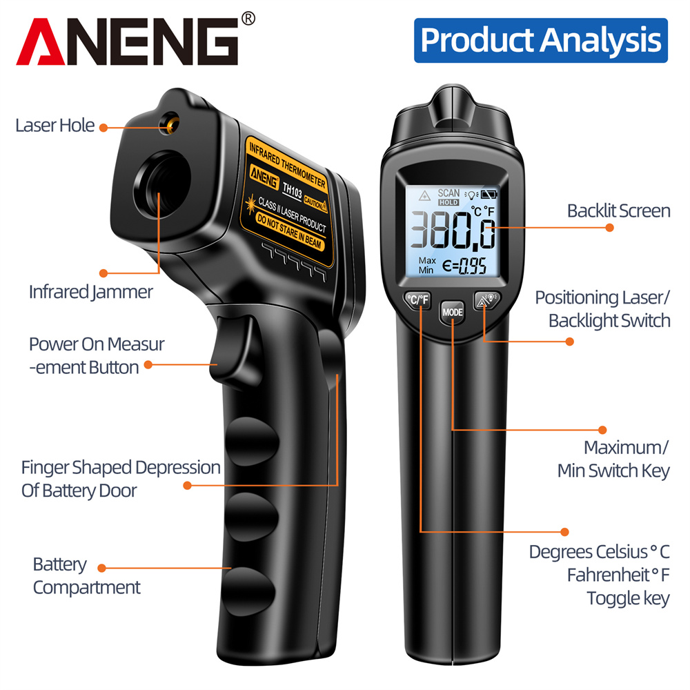 적외선 레이저 온도계 산업용 온도 총 ANENG TH1 - Industrial Laser Temperature Gun 리뷰 및 가격
