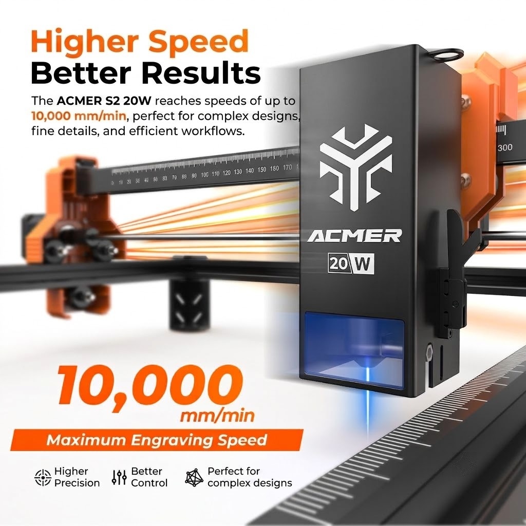 ACMER S2 20W 레이저 조각 전문 절단기 25L - Air Assist Pump Laser 리뷰 및 가격