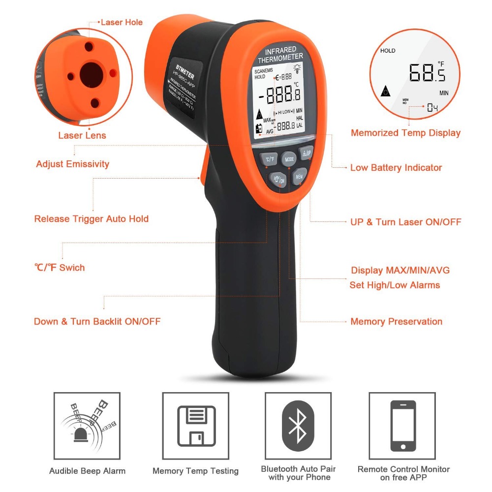 BTMETER 디지털 고온계 비접촉 IR 온도계 -58 - Industrial Laser Temperature Gun 리뷰 및 가격