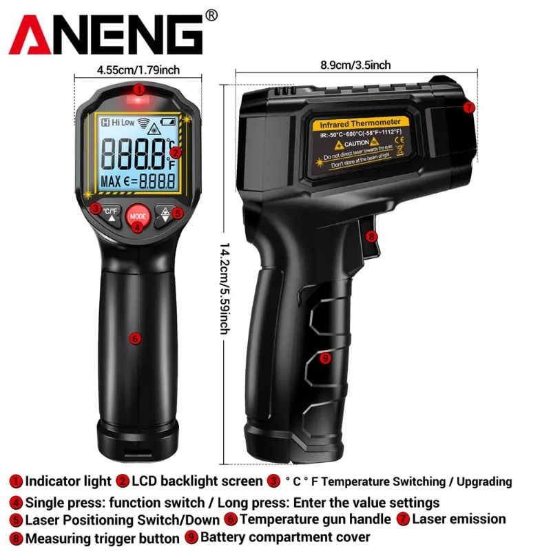 ANENG TH202 비접촉식 적외선 온도계 산업용 휴 - Industrial Laser Temperature Gun 리뷰 및 가격